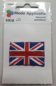 Een opstrijkbare applicatie van de Engelse vlag.  4 x 5 cm.