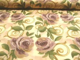 Quiltkatoen Creme met grote paarse bloemen 1013q