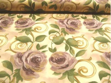 Quiltkatoen Creme met grote paarse bloemen 1013q