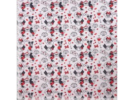 Disney stof Met Micky en Minnie Mouse  100% Gekaard poplin katoen (100% American Carded Cotton Poplin)  150 cm breed.  120 gr/m2