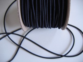 Marine kleurig koord elastiek. 3 mm. Diep donkerblauw, bijna zwart.  Een rol van 50 meter en de prijs is per rol.