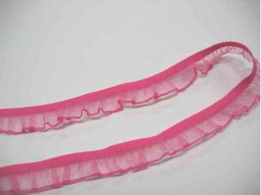 Elastisch kant met ruche Pink 15mm