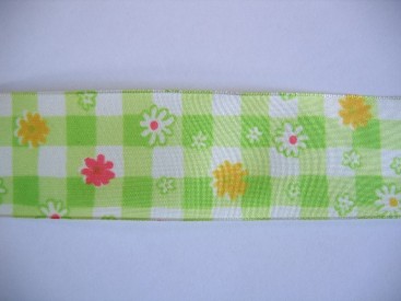 Sierband Boerenbont lime met bloemen  38mm breed