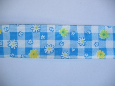 Sierband Boerenbont aqua met bloemen  38mm breed