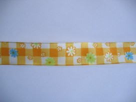 Sierband Boerenbont geel met bloemen  25mm breed