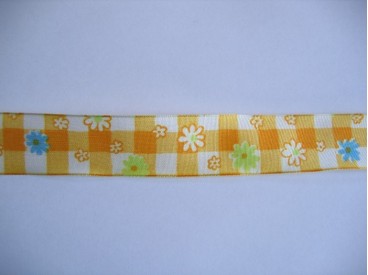 Sierband Boerenbont geel met bloemen  25mm breed