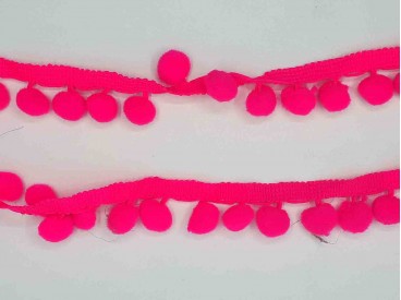 Pompom sierband Oekotex  Neon Pink