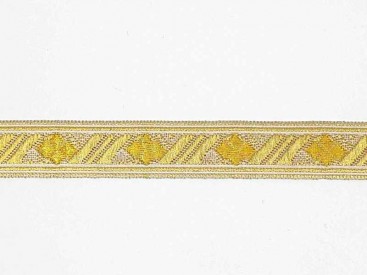 Zilver kleurig sinterklaasband met een gouden  ruit. Uitstekend geschikt voor Sinterklaaspakken en Zwartepiet kleding. 15 mm. br
