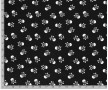 Zwarte poplin/katoen met witte grote doodskopjes. Het doodskopje is 5 x 4 cm. 100% katoen 1.45 mtr. br.
