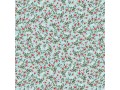 Een mintgroene poplin/katoen met een rood/oudroze kleine bloem print. 100% Katoen 1.45 mtr.br. 110 gram p/m2