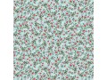 Een mintgroene poplin/katoen met een rood/oudroze kleine bloem print. 100% Katoen 1.45 mtr.br. 110 gram p/m2