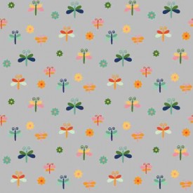 Dapper katoen Garden Garden Party  Lichtgrijs met libelles 15536-061