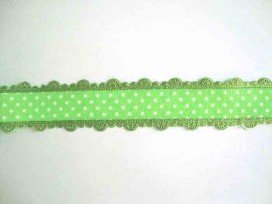 Sierband met stip en kantje Lime  25mm