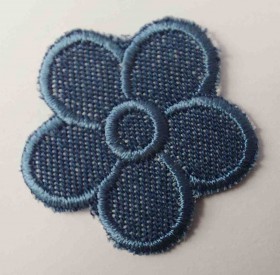 Donkerjeans bloem applicatie met een blauw randje