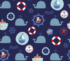Maritiem  Donkerblauw met zeevaart print  15526-008N