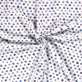 Maritiem  Witte poplin met bootjes 15527-050N