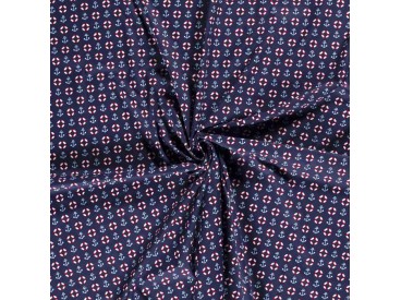 Maritiem  Donkerblauwe poplin met reddingsboei en anker  15528-008N