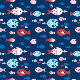 Maritiem  Donkerblauwe poplin met gekleurde visjes  15530-008N
