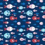 Maritiem  Donkerblauwe poplin met gekleurde visjes  15530-008N