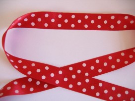 Satijnband Rood met stip 25mm