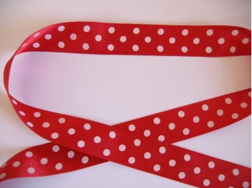 Satijnband Rood met stip 25mm