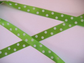 Satijnband lime met stip 15mm