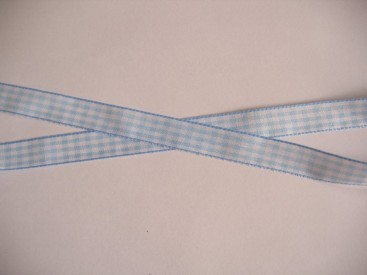Boerenbont lint Lichtblauw/wit geruit 15mm breed