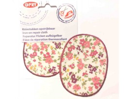 Kniestukken Offwhite met roze bloemen en bordeaux randje  371-47