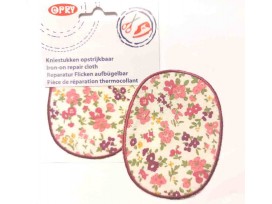 Kniestukken Offwhite  met roze en rode bloemen en bordeaux randje  371-2