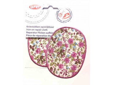 Kniestukken Offwhite  met paarse bloemen en paars randje  371-68