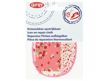 Kniestukken Lichtroze patchworkprint met stipjes en minifleur en lichtroze randje  371-65