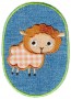 Applicatie jeans ovaal Schaap met BB ruit en lime randje