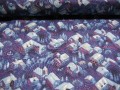 Quiltstof Benartex Winter wonderland Paars/blauw glitter dorpje