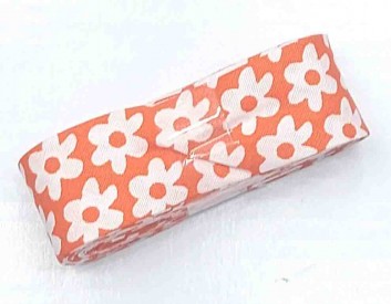 Biaisband bundel 2 mtr  Oranje met witte bloem  1240H