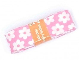 Biaisband bundel 2 mtr  Roze met witte bloem  3016H