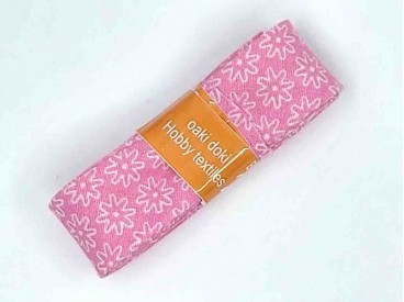 Biaisband in bundels van 2 meter Roze met witte minifleur  4016H