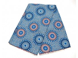 Afrikaanse stof Blauw met cirkels en klavertje  6-yards