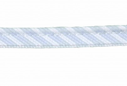 Paspelband. Babyblauw/wit gestreept. 12 mm breed. 70% polyester/30% katoen