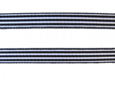 Gestreept sierlint zwart/wit  Rol van 25 meter (€ 0,70 p/mtr)  9 mm breed  100 % pes