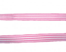 Roze/wit gestreept sierlint van 10 mm. breed.