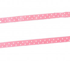 Roze satijnband met witte stippen  Breed: 10mm