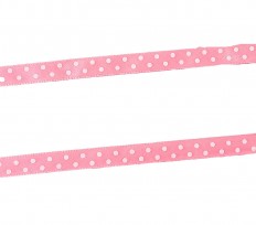 Roze satijnband met witte stippen  Breed: 10mm
