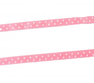 Roze satijnband met witte stippen  Breed: 10mm