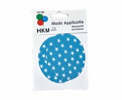 Kniestukken van HKM. Per 2 verpakt  Aqua met witte sterren  Opstrijkbaar  7.5 x 9