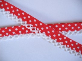 Biaisband Rood met witte stip en ruche 30