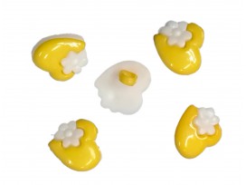 Hartjes knoop op steeltje Geel met wit bloempje  15mm