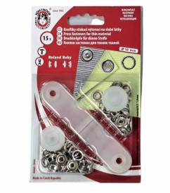Babydrukkers. Zilveren inslagknoop met werktuig. Een open rondje. Doorsnee 10 mm. 15 stuks per pakje.