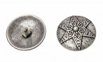 Metalen cosplay knoop op een steeltje, met 6 puntige ster.  Oudzilverkleurig en bewerkt.Doorsnee: 20 mm.