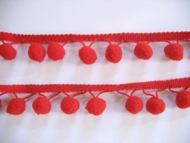 Sierband met pompom bolletjes Rood