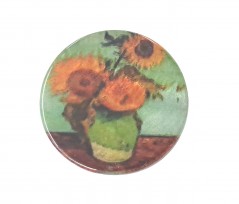 Knoop met zonnebloemen in een vaas  Parelmoerlook  Doorsnee 30 mm  Kunststof en metaal